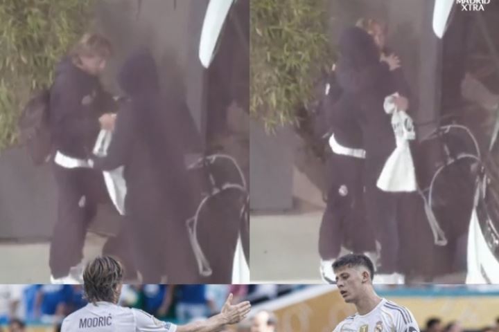 接棒😢回到马德里后莫德里奇将自己的球衣给居勒尔，两人拥抱